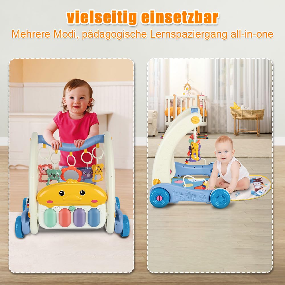 4 IN 1 Piano-Gym Spieldecke,Lauflernwagen,Krabbeldecke mit Musik und Lichtern,Spielmatte mit Spielbo