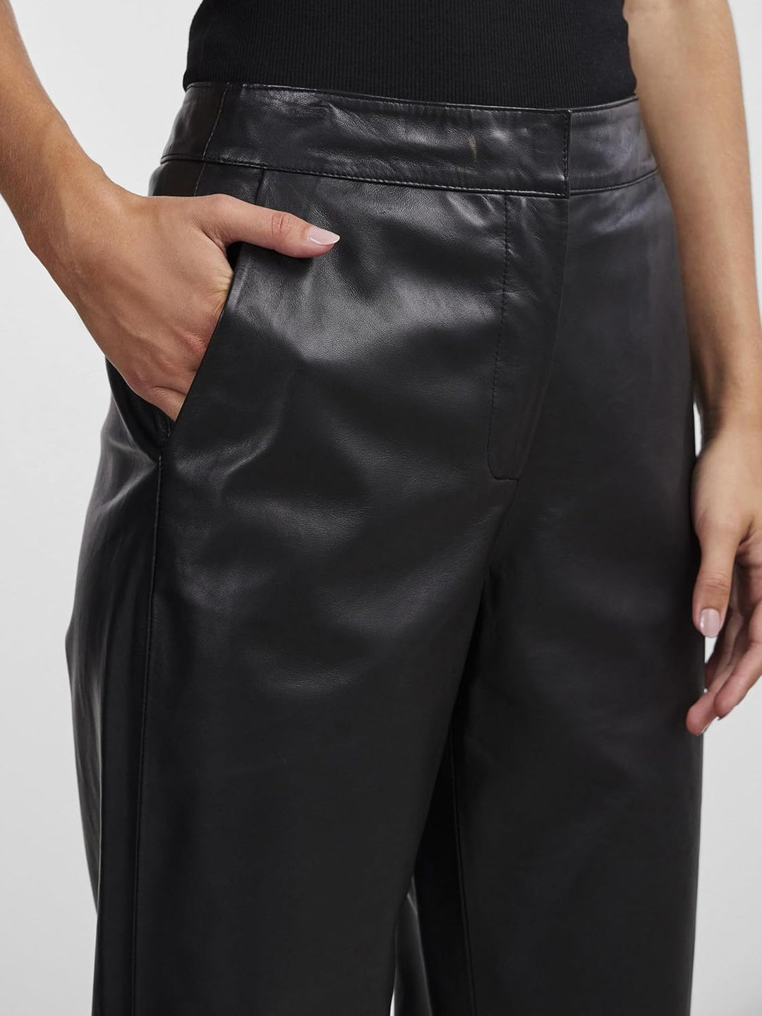 YAS Damen Yasline Hmw Leather Pant Noos Hose XS Schwarz, XS Schwarz