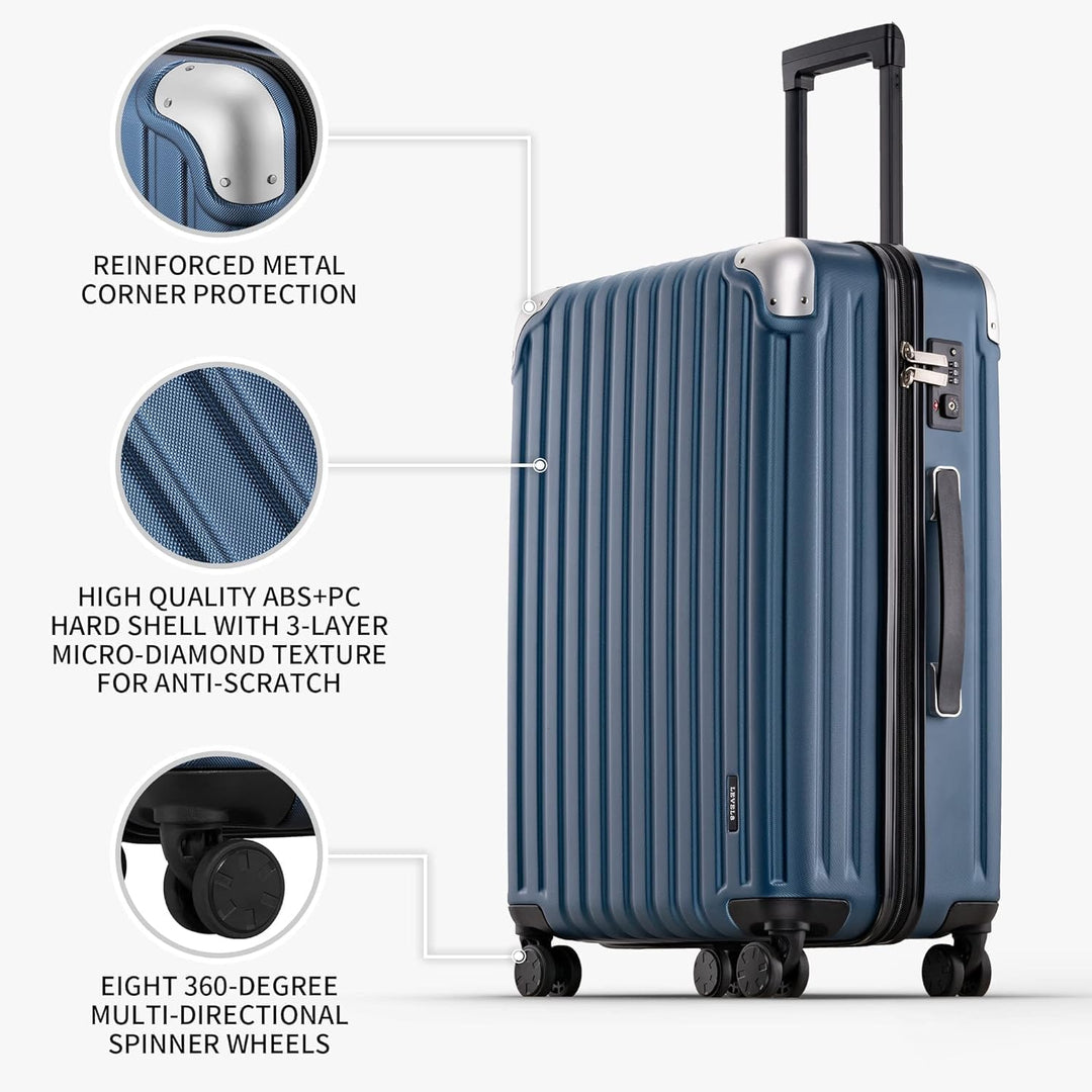 LEVEL8 Koffer Trolleys Handgepäck Hartschalenkoffer Rollkoffer Reisekoffer, TSA Blau Set 20/24/28, B
