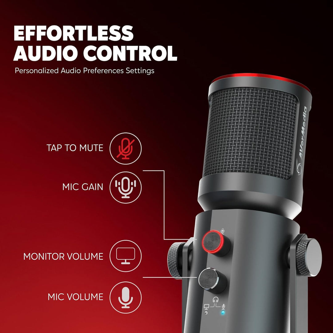 AverMedia Live Streamer AM350 USB Kondensatormikrofon für Streaming, Podcast, Gaming, Gesang, ASMR,