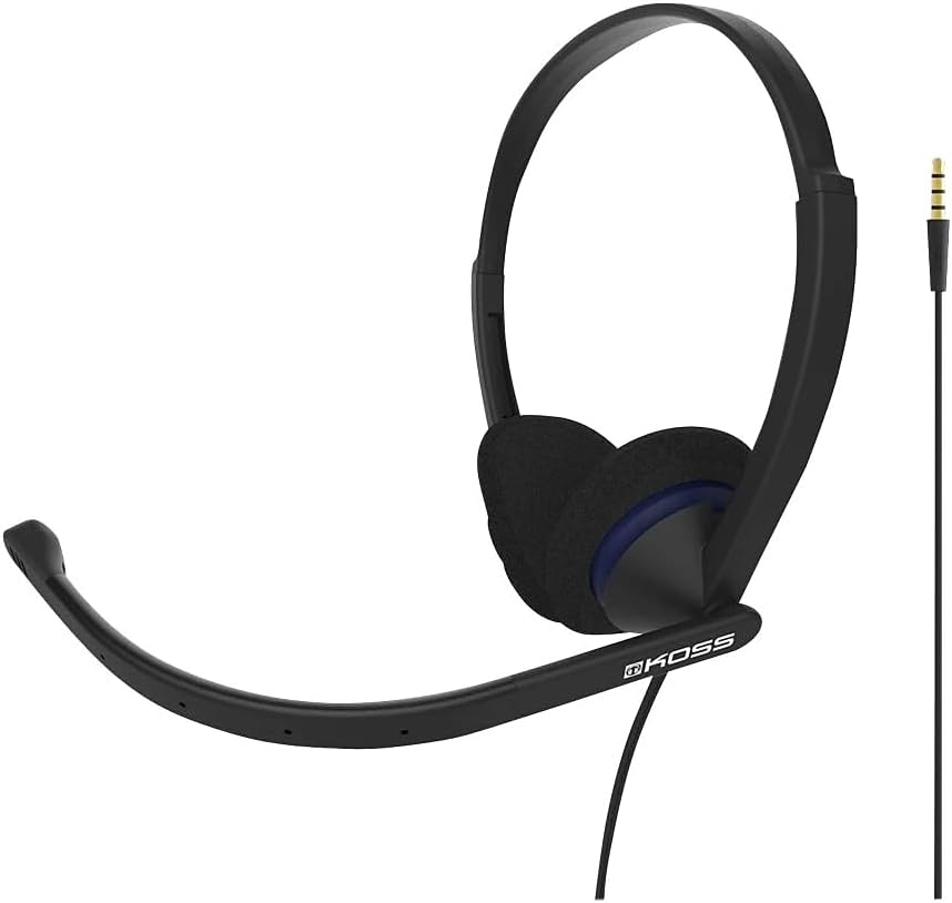 Koss CS200i On-Ear-Kommunikations-Headset, Boom-Mikrofon, kabelgebunden mit 3,5-mm-Stecker, Schwarz