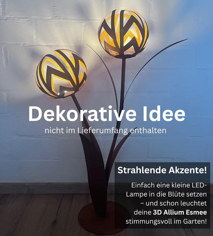 Terma 3D Blume Allium Esmee – XXL Deko-Blume aus Rost-Metall, 96 cm hoch, massiv & hochwertig mit St