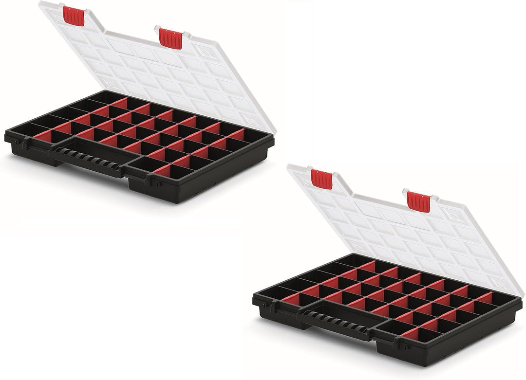 Doppelseitig Sortimentskasten 399 x 303 x 100 mm - 2 Seitig Sortierkasten mit 64 Verstellbare Fächer