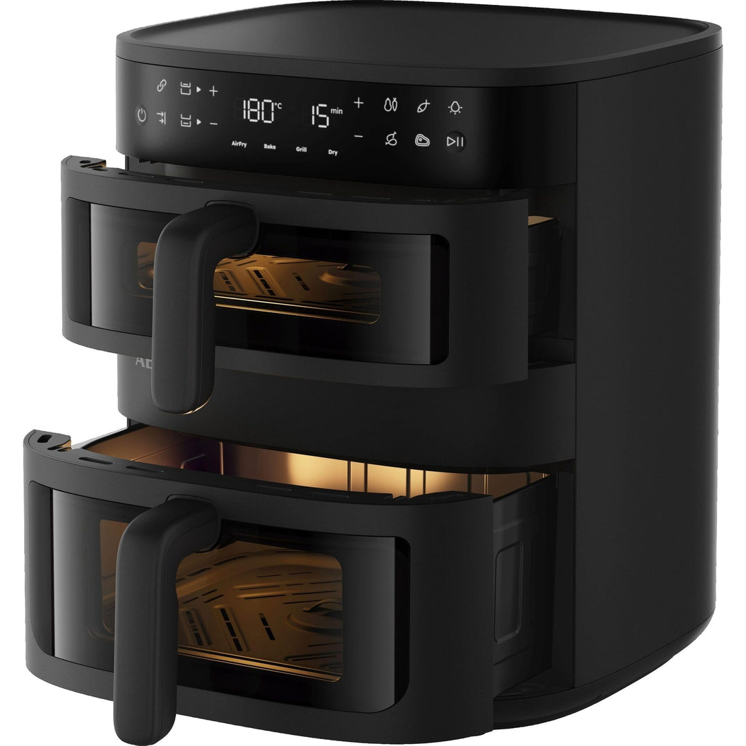 AEG Doppelkorb‑Heissluftfritteuse 11 L, 2 Fächer für Paralleles Frittieren Backen Grillen Dörren, Si