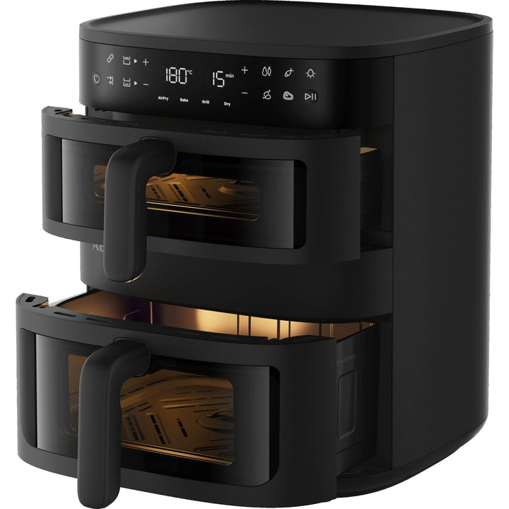 AEG Doppelkorb‑Heissluftfritteuse 11 L, 2 Fächer für Paralleles Frittieren Backen Grillen Dörren, Si