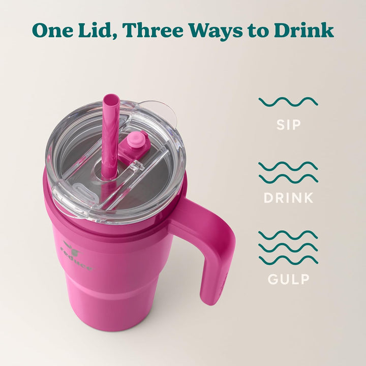 Reduce OG Sangria Becher mit Griff, vakuumisolierter Edelstahl-Reisebecher mit Trinkdeckel und Stroh
