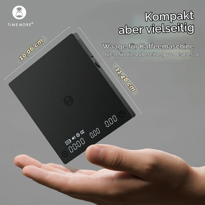 TIMEMORE Black Mirror Mini, digitale Kaffeewaage mit Timer, 2 kg/0,1 g, Durchflussrate-Funktion, kom