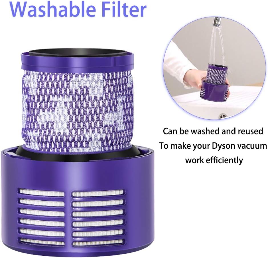 Queta Abwaschbarer Ersatzfilter für Dyson Staubsauger V10 SV12, mit Reinigungsbürste, Ersatzfilter f