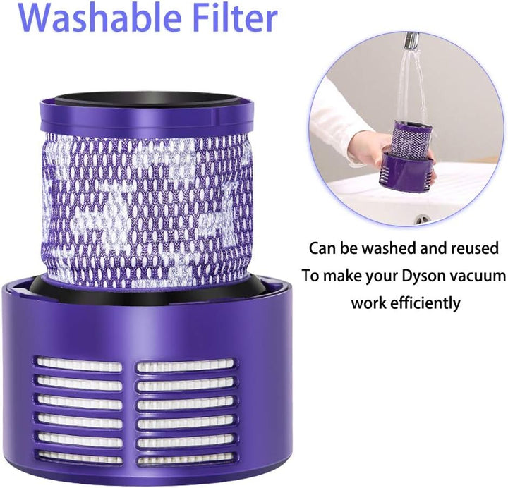 Queta Abwaschbarer Ersatzfilter für Dyson Staubsauger V10 SV12, mit Reinigungsbürste, Ersatzfilter f