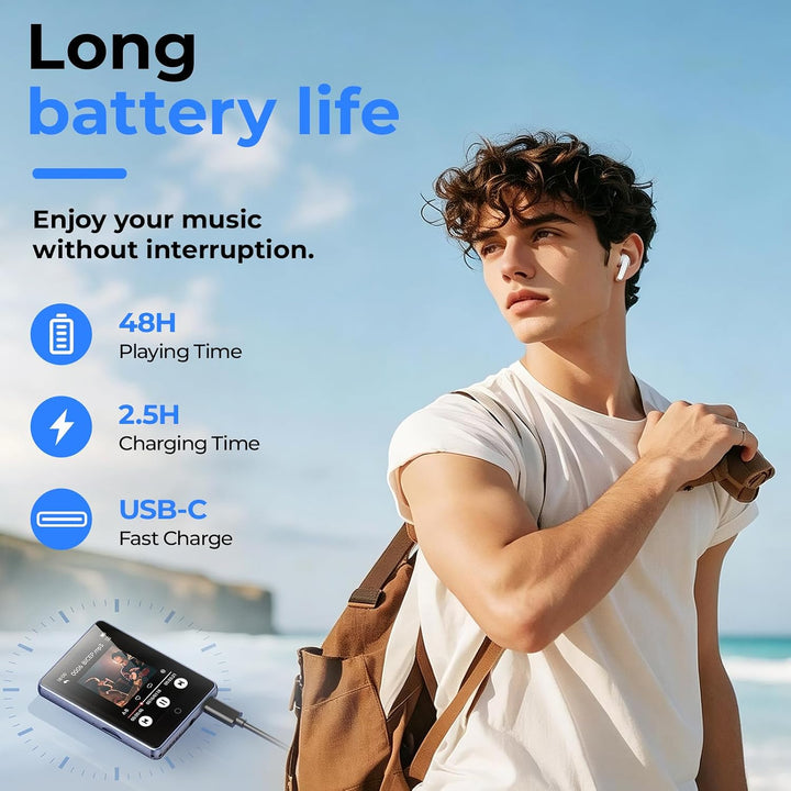 MP3 Player Bluetooth 5.3 mit 2.8 Zoll Voller Touchscreen Lautsprecher, 32GB (Unterstützt bis zu 128