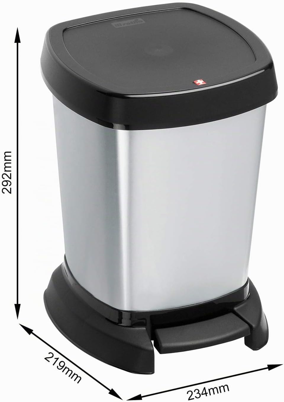 Rotho Paso Mülleimer 6l für das Bad mit Deckel, Kunststoff (PP) BPA-frei, silber metallic, 6l (23,4