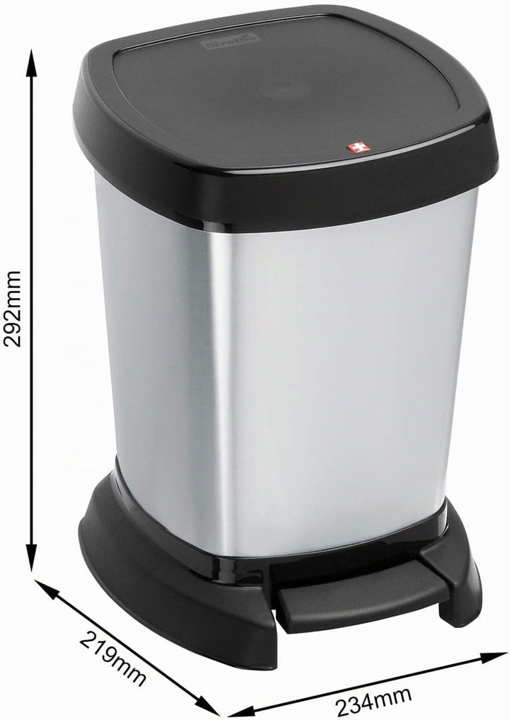 Rotho Paso Mülleimer 6l für das Bad mit Deckel, Kunststoff (PP) BPA-frei, silber metallic, 6l (23,4