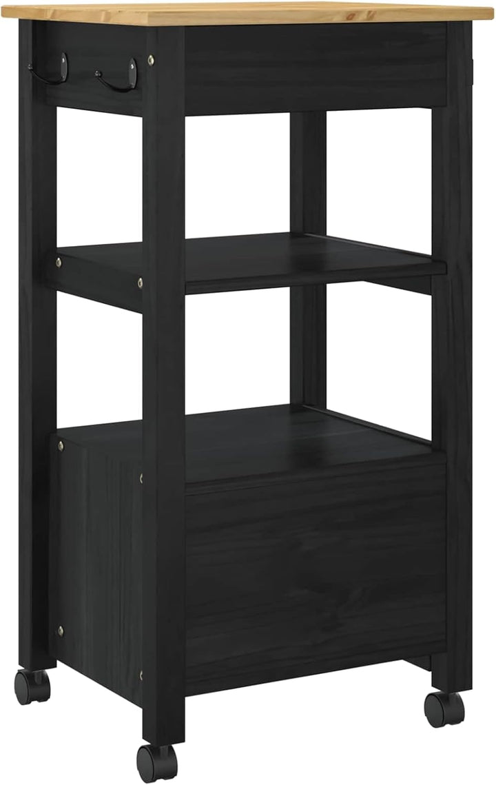 vidaXL Küchentrolley Monza Schwarz 48 x 40 x 88,5 cm Massivholz Kiefer, Schwarz