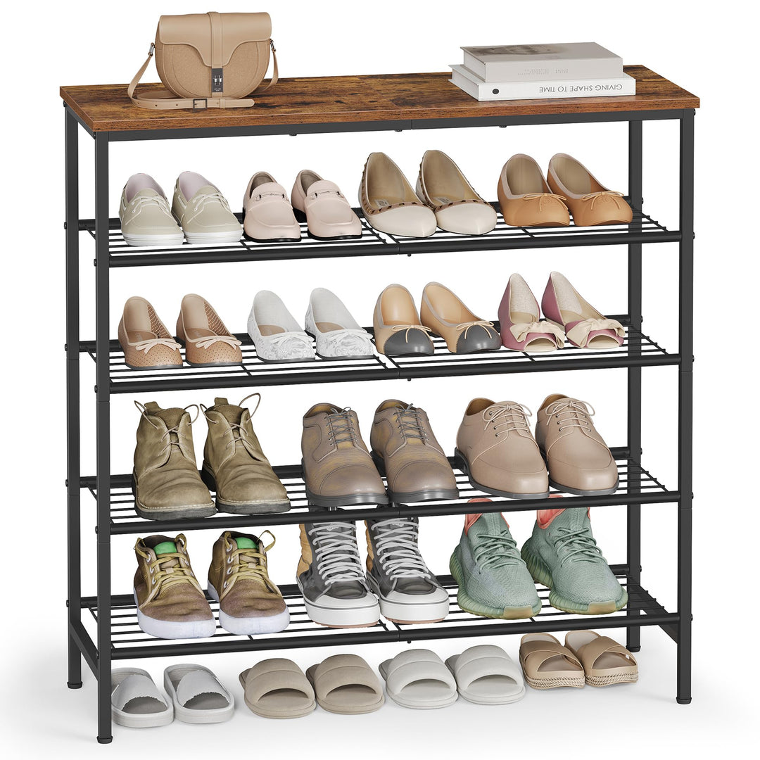 VASAGLE Schuhbank, Schuhregal, Schuhaufbewahrung, Flur, Wohnzimmer, Schlafzimmer, Metallgestell, 5 E