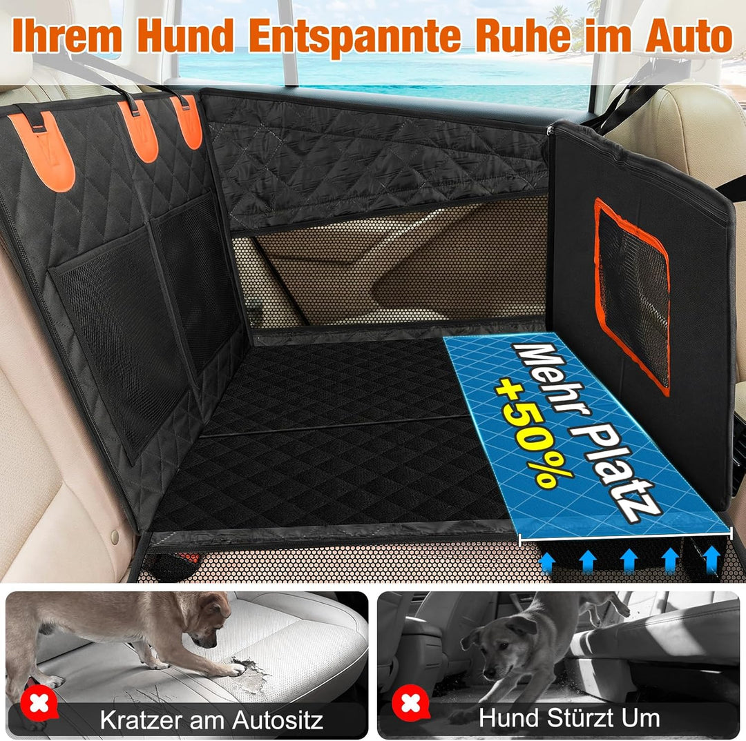 X XBEN Extra Stabiler Hunde Autositz, 50% Mehr Platz Hundesitz Auto Rückbank mit 3 Mesh-Fenstern, Ho