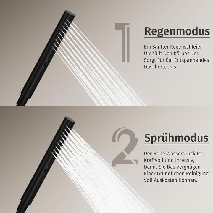 Duschkopf Schwarz, wassersparender Duschkopf, 2 Wasserauslassmodi Schwarz Handbrause + Schlauch + Ha