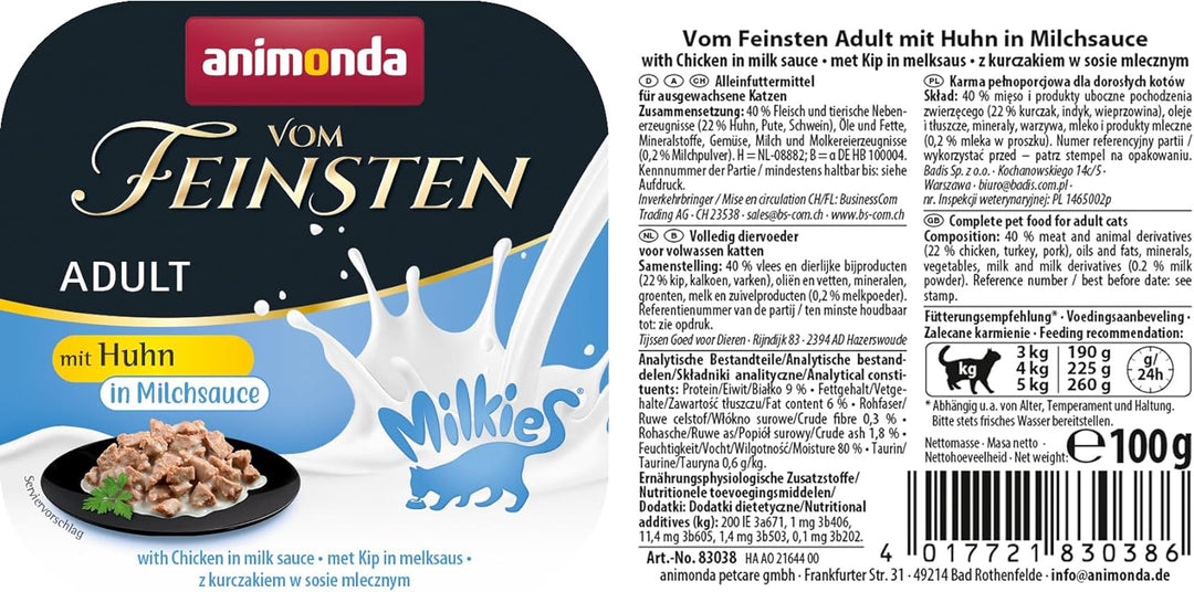 animonda Vom Feinsten Milkies Adult Katzenfutter, Nassfutter für Erwachsene Katzen, mit Huhn in Milc