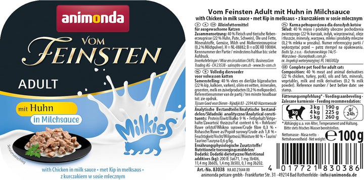 animonda Vom Feinsten Milkies Adult Katzenfutter, Nassfutter für Erwachsene Katzen, mit Huhn in Milc