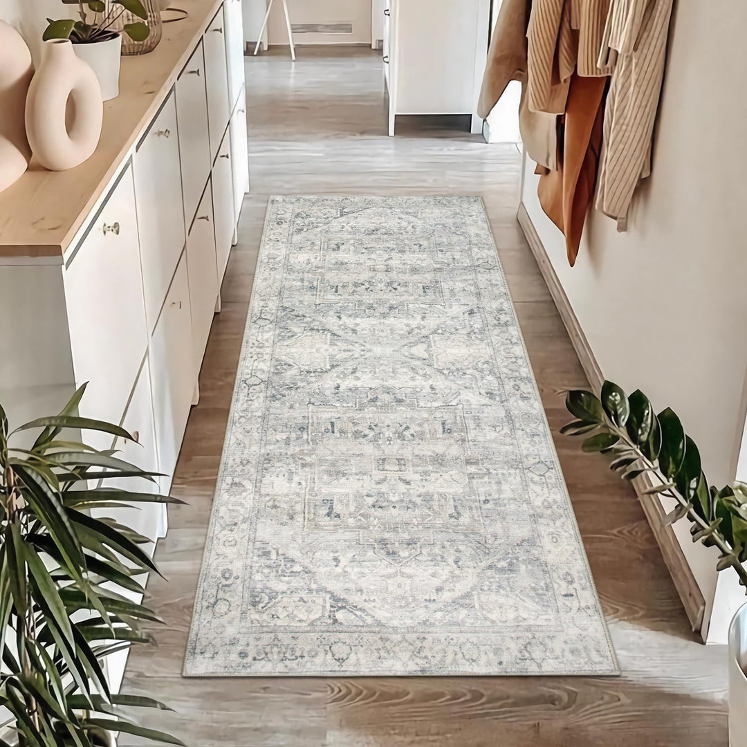 Homcomodar Vintage Flur Runner Teppiche 60x150cm Waschbare Distressed Kitchen Runner Teppiche mit Gu