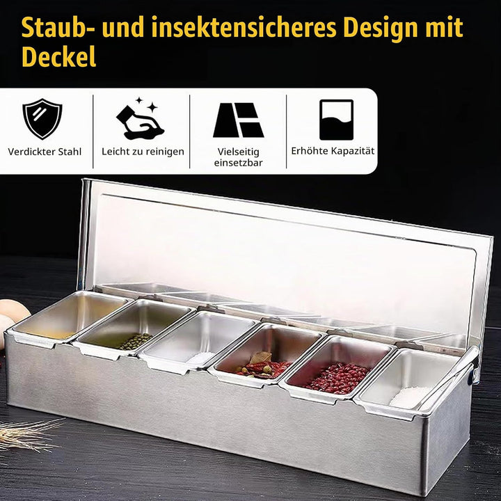 Multi Zutatenbehälter, Edelstahl Behälter Beilagenbehälter mit Deckel, Bar Cocktail Zutatenbehälter