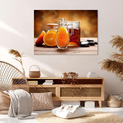 Bilder auf Leinwand 100x70cm Leinwandbild Essen Honig Glas Vitamin Gross Wanddeko Bild Schlafzimmer