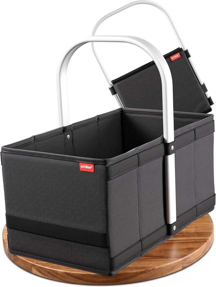 achilles Einkaufskorb aus Holz mit Obst- und Gemüsenetz, Klappbarer Korb, Picknick-Korb, Einkaufsbox