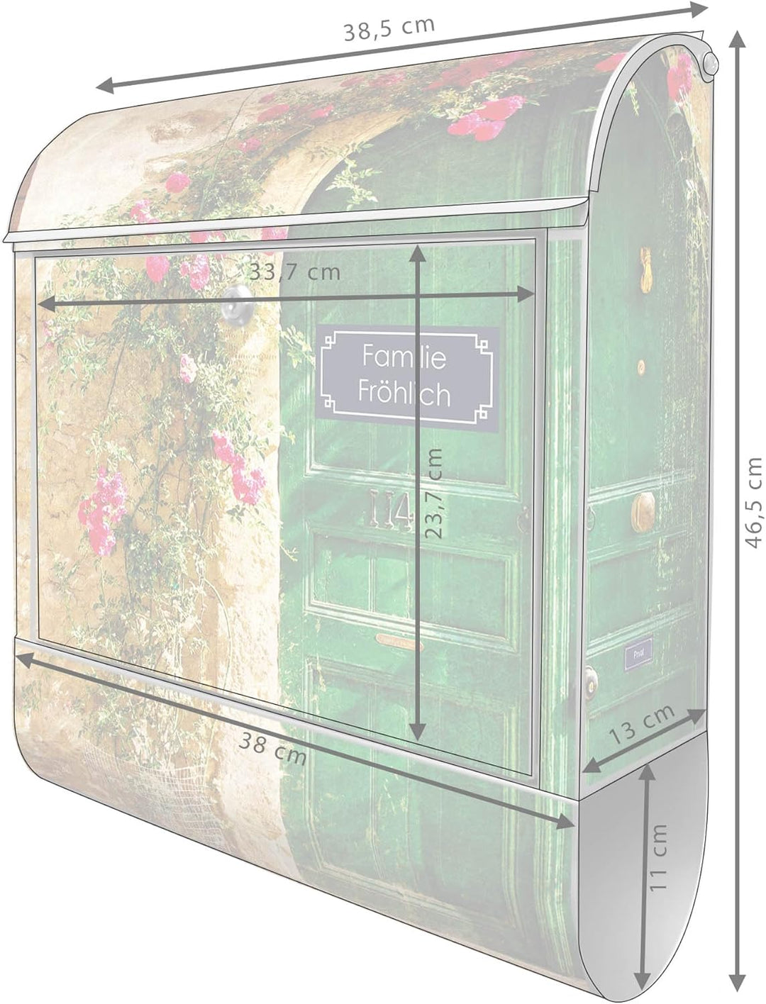 banjado® Design Briefkasten personalisiert mit Motiv Ferienhaus 39x47x14cm & 2 Schlüssel - Briefkast