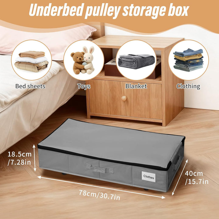 60L 2 Stück Unterbettkommode gross mit 6 Rollen, Wasserdichtes 600D Oxford-Gewebe Unterbett Aufbewah