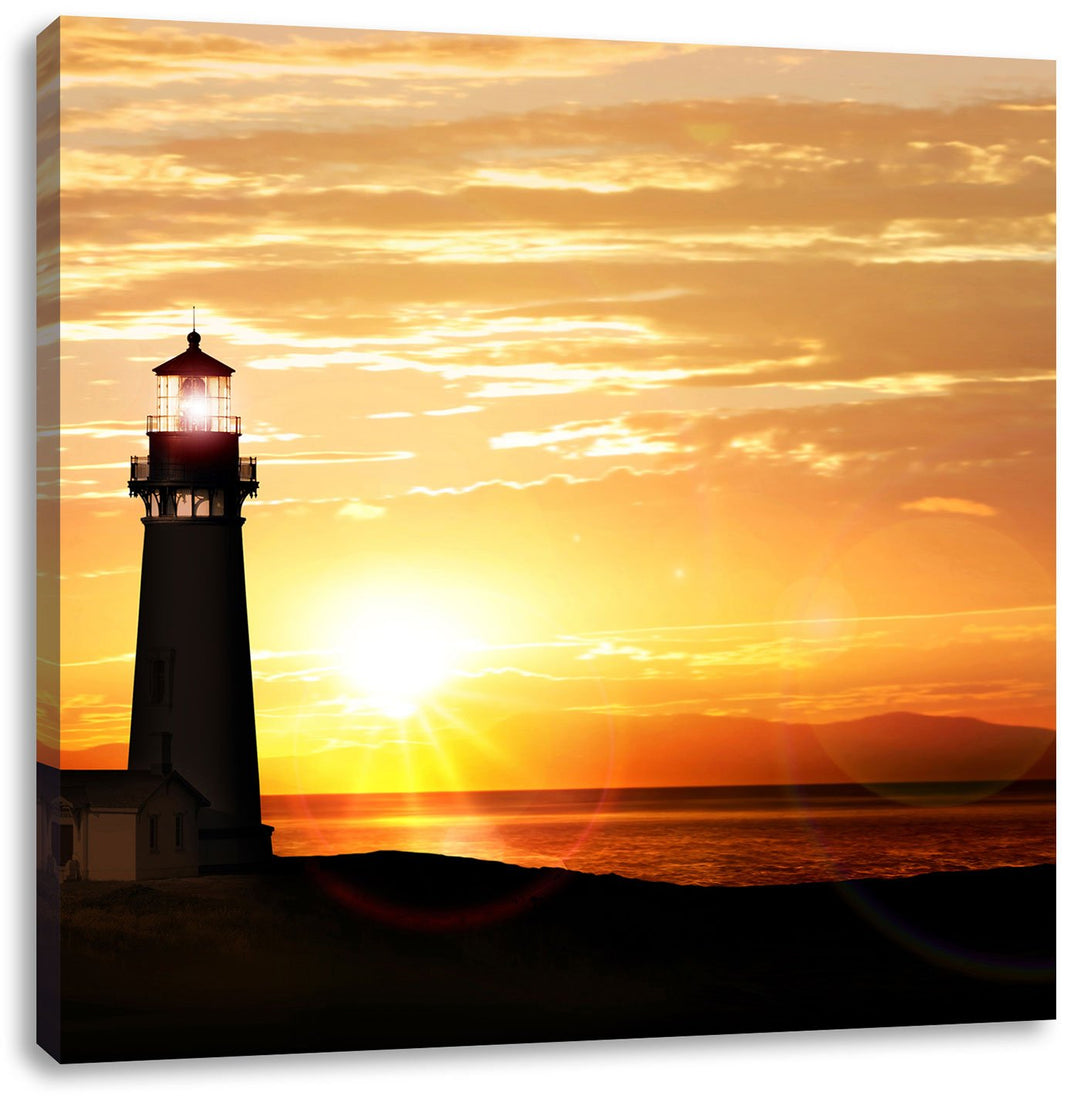 Pixxprint Grosser Leuchtturm im Sonnenuntergang, Format: 70x70 auf Leinwand, 70x70