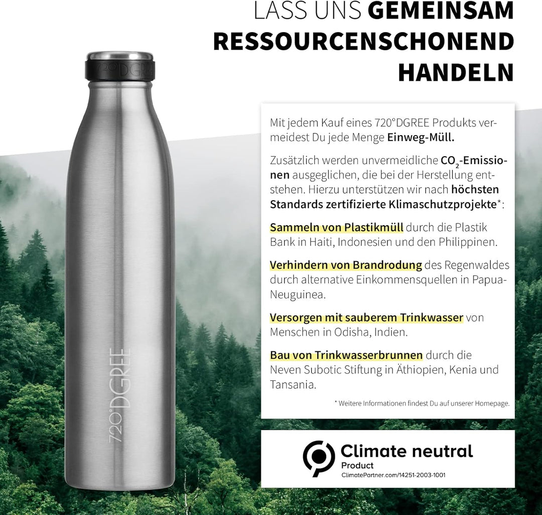 720°DGREE Edelstahl Trinkflasche “milkyBottle” - 1L - BPA-Frei, Auslaufsicher, Kohlensäure geeignet