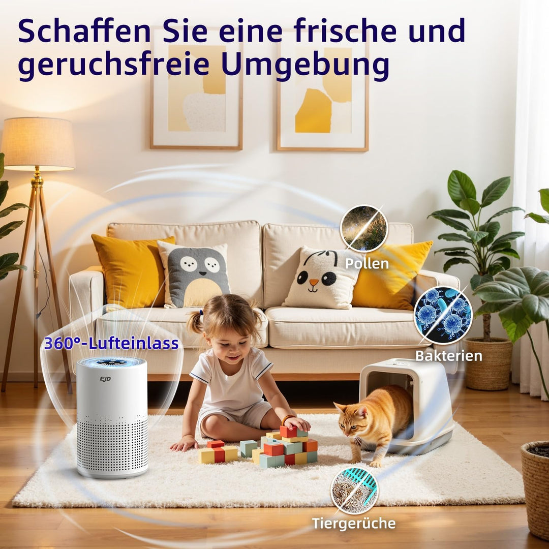 Luftreiniger für Schlafzimmer und Zuhause, leiser H13 HEPA-Luftreiniger mit 3-stufigem Filter, 3 Ges