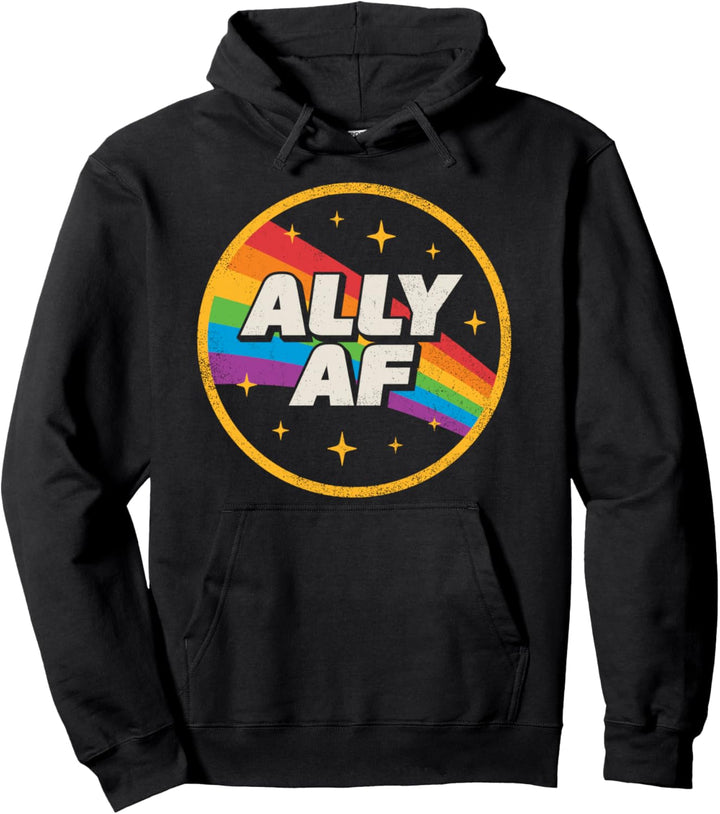 LGBTQ Ally AF Lesbian Gay Pride LGBT Rainbow Retro Vintage Pullover Hoodie