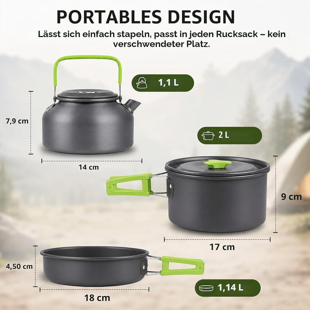 aiGear Camping Kochgeschirr Set/Outdoor Geschirr Set | Camping Topf Kochtopf Tragbar Aluminium | mit