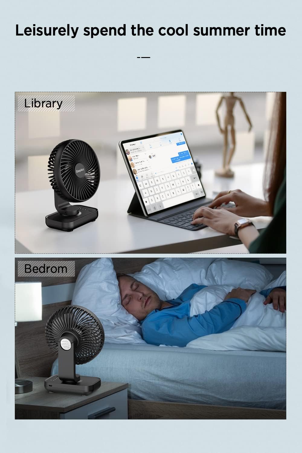 EasyAcc Tischventilator Batterie USB Ventilator 4000 Akku Klein Tragbarer 4 Geschwindigkeiten Ventil