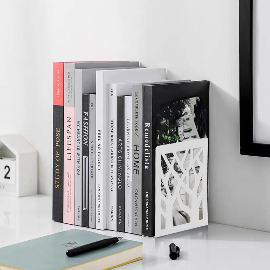 Mgood 4 Paar Buchstütze, Buchstützen Metall, Buchstützen Weiss, Bücher Halter, Bücherhalter für Rega
