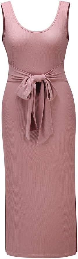 ANEWISH Sommerkleid Damen Einfarbig Westenkleid Kleid U-Ausschnitt Gürtel Kleid Kleider Elegant Früh