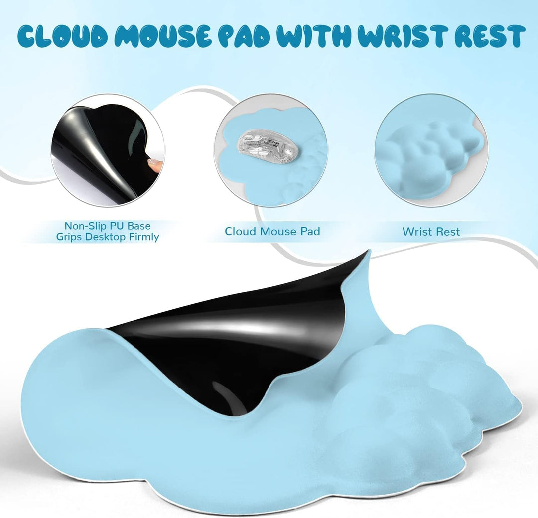 A.JAZZ 3 in 1 Cloud Ergonomische Tastatur-Handballenauflage,Mauspad und Untersetzer-Set,PU-Leder,rut