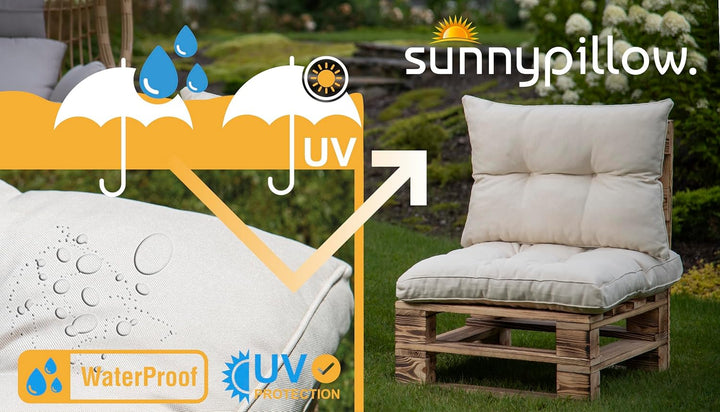 sunnypillow Polster für Gartenmöbel - 2er Set : Sitzkissen 60 x 60 cm + Rückenlehne 60 x 40 cm - Gar