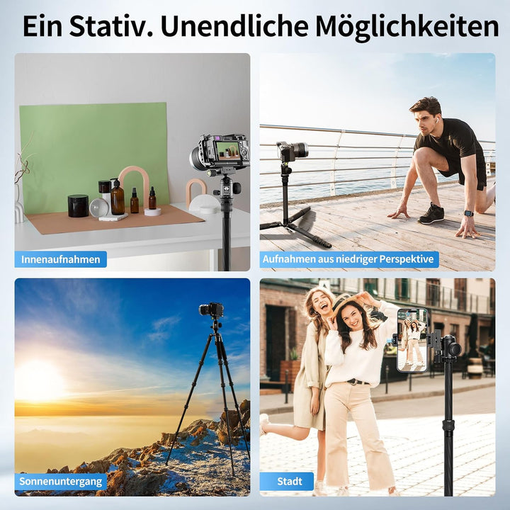 SIRUI AM-5C Carbon Reisestativ, 140cm Kompaktes leichtes Carbon Tripod mit 360° Panorama-Kugelkopf f