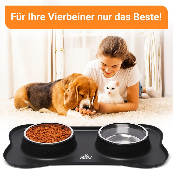 Huskl Katzenfressnapf Hundenapf Set mit Unterlage aus Silikon Katzennapf rutschfest für Hunde Katzen
