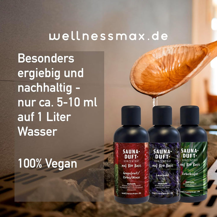 Wellnessmax Bio Saunaaufguss 4er Set Sauna Zubehör 4x100ml Sauna Aufguss. Mit unserem Wellnessmax 4e