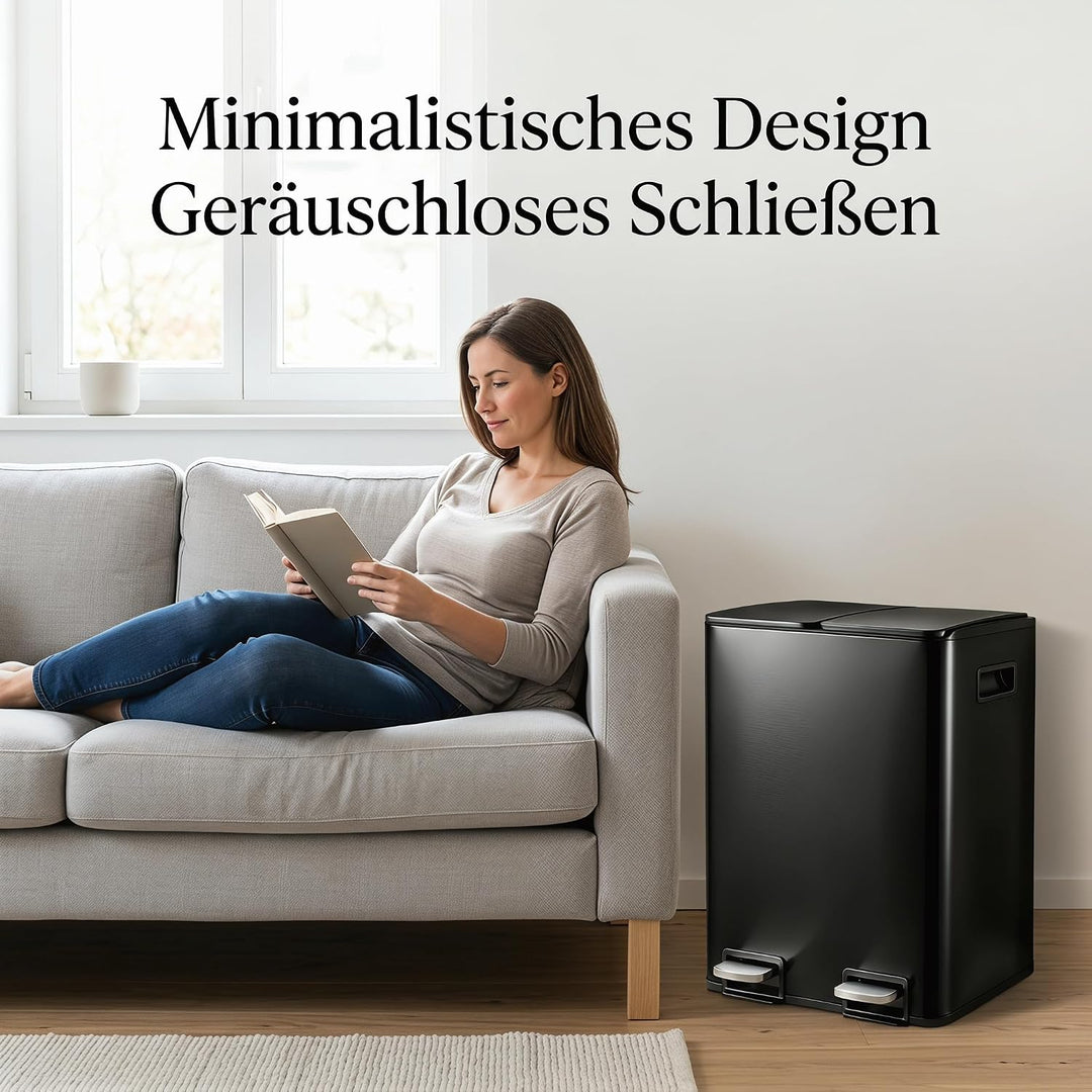 Mülleimer Küche 2 x 19 L(38L), Edelstahl Treteimer mit Deckel, Mülltrennsystem 2 Fächer, Abfalleimer