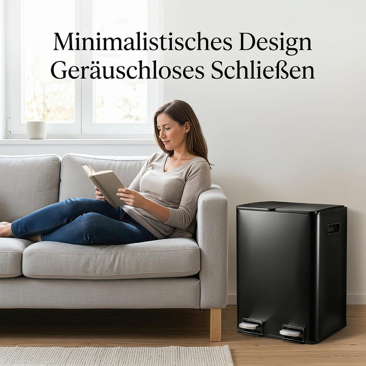 Mülleimer Küche 2 x 19 L(38L), Edelstahl Treteimer mit Deckel, Mülltrennsystem 2 Fächer, Abfalleimer