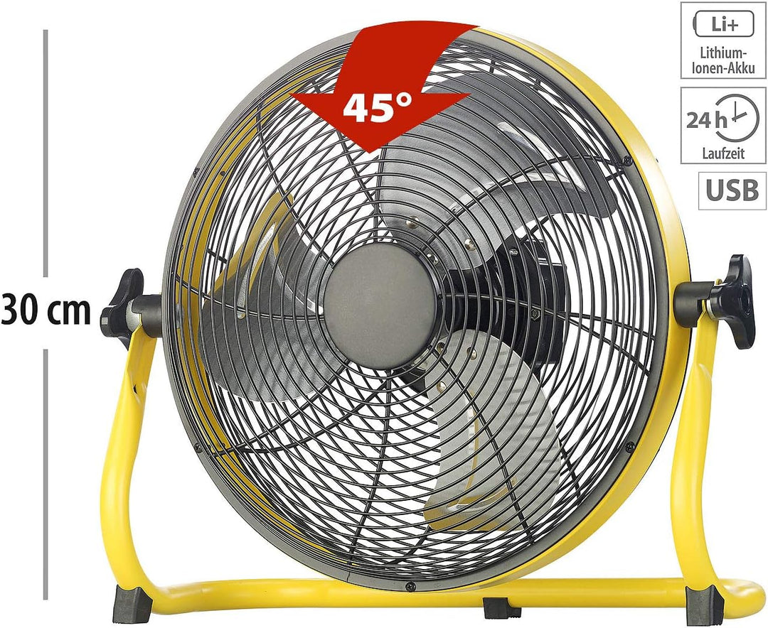 Sichler Haushaltsgeräte Ventilator Akku: Akku-Vollmetall-Bodenventilator, bis 1.200 U/Min., 30 cm, 1