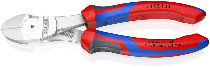 Knipex Kraft-Seitenschneider verchromt, mit Mehrkomponenten-Hüllen 180 mm 74 05 180 verchromt 180 mm