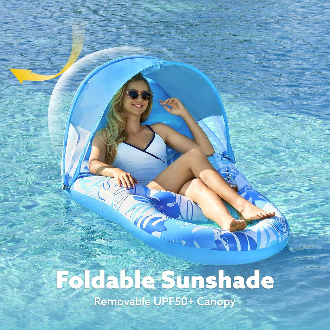 SLOOSH Pool Luftmatratze für Erwachsene, Aufblasbare Pool-Flösse, Schwimmflösse mit Sonnendach, Schw