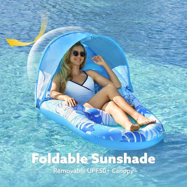 SLOOSH Pool Luftmatratze für Erwachsene, Aufblasbare Pool-Flösse, Schwimmflösse mit Sonnendach, Schw