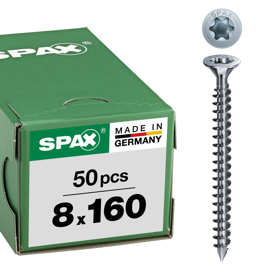 SPAX Holzbauschraube, 8,0 x 160 mm, 50 Stück, T-STAR plus, Senkkopf mit Fräsrippen, Vollgewinde, CUT