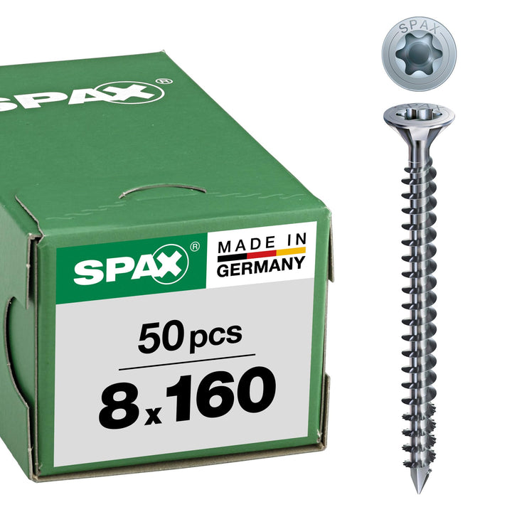 SPAX Holzbauschraube, 8,0 x 160 mm, 50 Stück, T-STAR plus, Senkkopf mit Fräsrippen, Vollgewinde, CUT