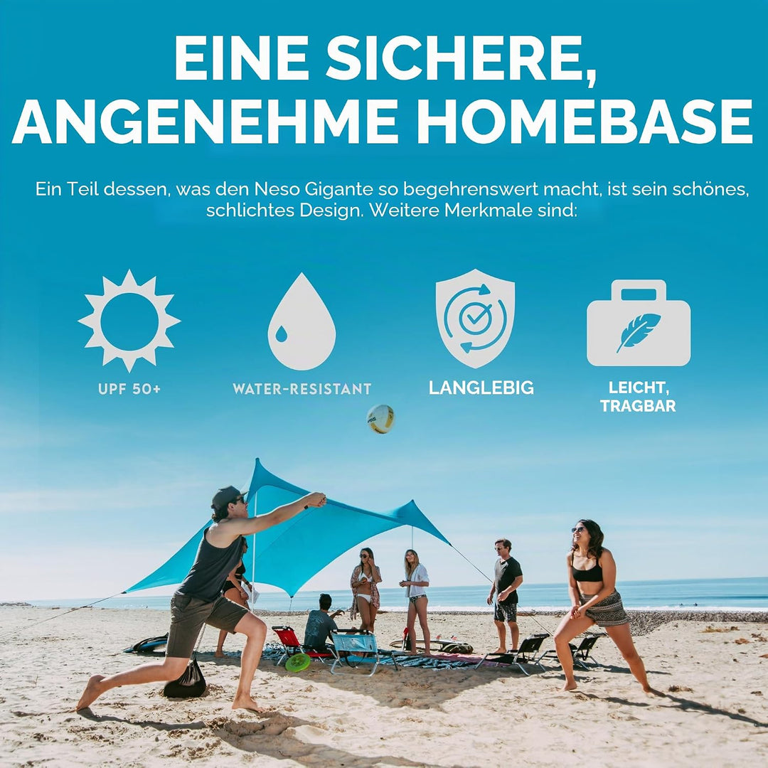 Neso Strandmuschel Gigante 2,5 m hoch 3,3 x 3,3 m | verstärkte Ecken und Kühlfach | Farbe: Blaugrün,